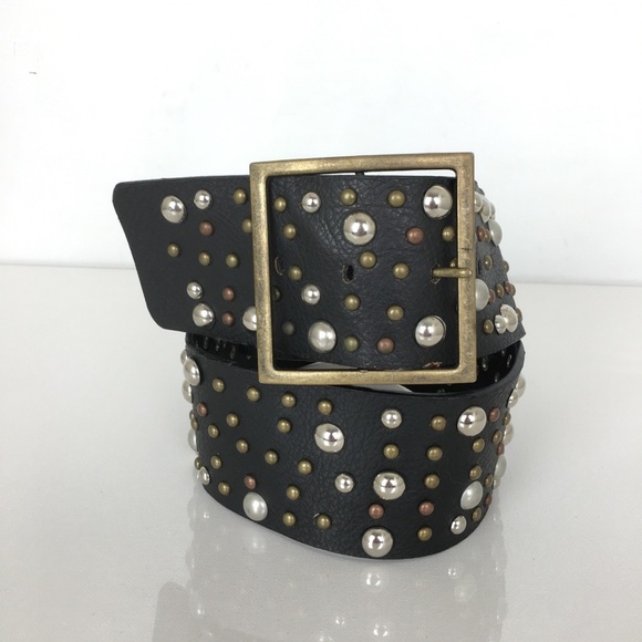 Buckle Wide Studded Statement Belt Black Faux Leather Women’s Size Large main image 7